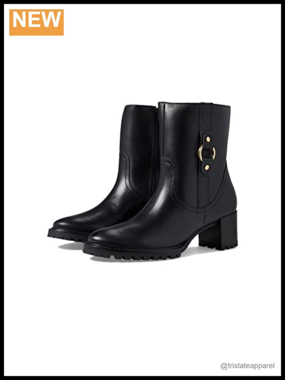 Women's Leather Ankle Booties Block Heel Zip Closure Boots